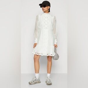 Avantlook White Cotton Button Front Ruffle Mini Dress